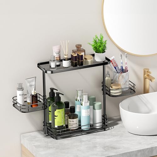 VITVITI 3 Tier Bathroom Organizer Countertop, Metal Wire Bathroom Counter Vanity Organizer Storage, Mesh Bath Room Sink Kitchen Shelf Rack with 360 Rotating Basket, Black - color: 3 Tier Rotating Black