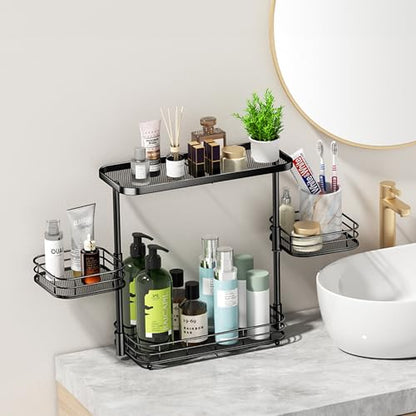 VITVITI 3 Tier Bathroom Organizer Countertop, Metal Wire Bathroom Counter Vanity Organizer Storage, Mesh Bath Room Sink Kitchen Shelf Rack with 360 Rotating Basket, Black - color: 3 Tier Rotating Black