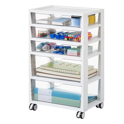 Vtopmart Plastic Drawer Storage Rolling Cart with Wheels, 5-Tier Drawer Organizer for Art Crafts Supplies, Home Office Supplies, Toys, Under Desk Storage for Office, Craft Room, Bedroom, Classroom - style: 5 Tier 5 Drawers