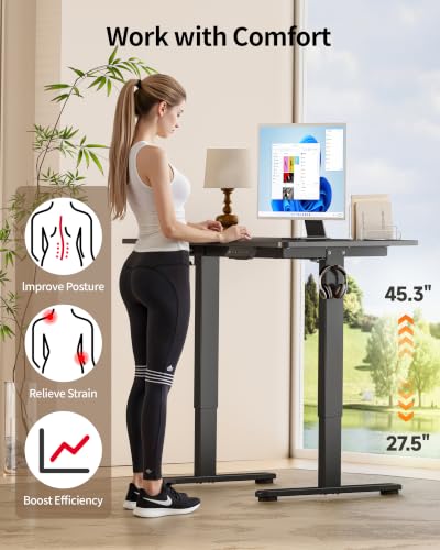 Okin Standing Desk Electric Adjustable Computer Whole Piece Stand up Desk Office Gaming Home Office Memory Desks 48x24 inches Black - color: Black, size: 48 Inch