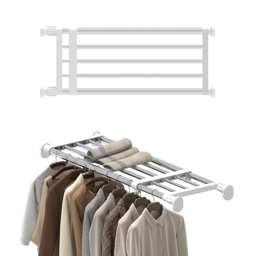 Hershii Expandable Shelf Rod Closet System 5-Bar Telescopic Heavy Duty Clothes Hanger Adjustable DIY Storage Organizer Shoe Rack - color: Ivory, size: 19.68 - 31.49 inches