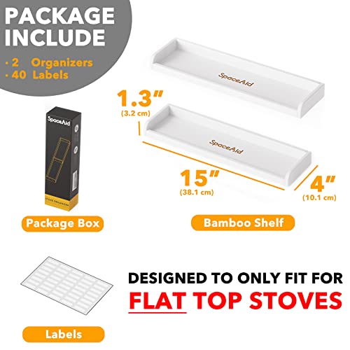 SpaceAid 30" Wide Kitchen Shelf Organizer for Stove, Magnetic Bamboo Spices Shelf for Home Stove Kitchen Storage Organization (Fit for Flat Top Only, White) - size: 30" Wide, White, 1-Tier