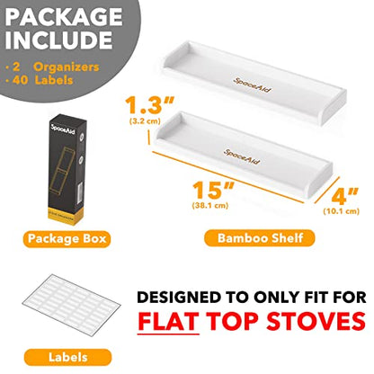 SpaceAid 30" Wide Kitchen Shelf Organizer for Stove, Magnetic Bamboo Spices Shelf for Home Stove Kitchen Storage Organization (Fit for Flat Top Only, White) - size: 30" Wide, White, 1-Tier
