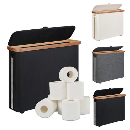 Toilet Paper Storage Basket with Lid - The Ultimate Bathroom Organizer, Free Standing Toilet Paper Holder for Up to 9 Mega Rolls, Toilet Tissue Storage Bin with Handle for RV Closet, Black - color: Black, size: Medium