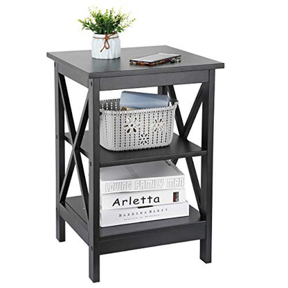 Nouva Square Side Table with Storage 3 Tier Small End Table 16 x 16 Inch Wooden X-Design Table Nightstand for Living Room Bedroom Office Nursery Entryway, Black - color: Balck