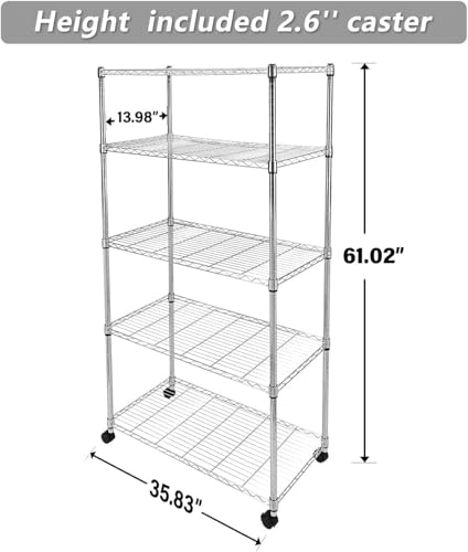 Simple Deluxe Heavy Duty 5-Tier Storage Shelving Unit, 35.83" W x 13.98" D x 61.02" H, 1250 Lbs Loading Capacity, Chrome - color: Chrome, size: 5-Tier, 36"W x 14"D x 61"H