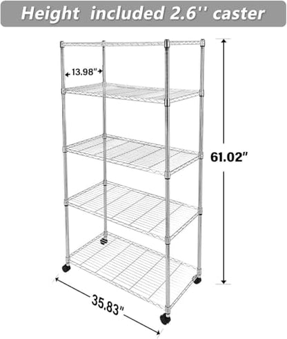 Simple Deluxe Heavy Duty 5-Tier Storage Shelving Unit, 35.83" W x 13.98" D x 61.02" H, 1250 Lbs Loading Capacity, Chrome - color: Chrome, size: 5-Tier, 36"W x 14"D x 61"H