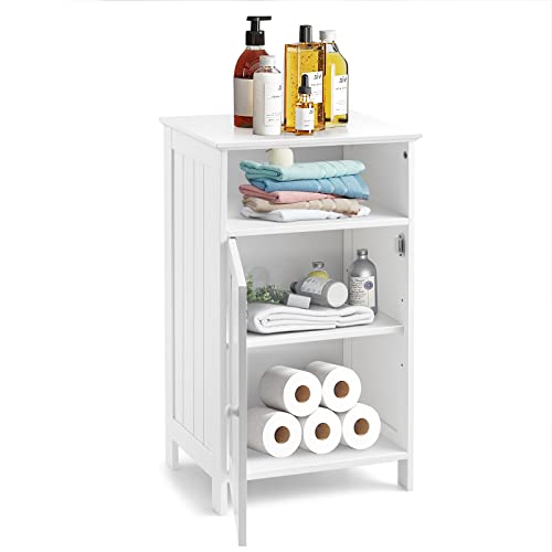 Small Floor Storage Cabinet/Organizer with Drawer and Door, For Bathroom & Toilet, White - color: White