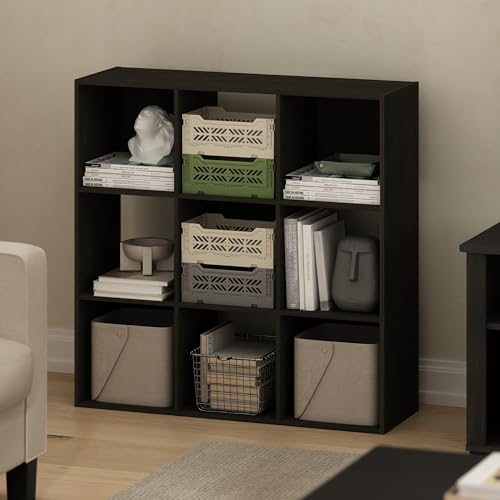 Furinno PELLI Book Shelf, 9-Cube Bookshelf, 3x3 Cube Storage Organizer Bookcase, 11.7 x 35.3 x 35.4, for Living Room, Bedroom, Home Office, Espresso - color: Espresso, size: 9-Cube