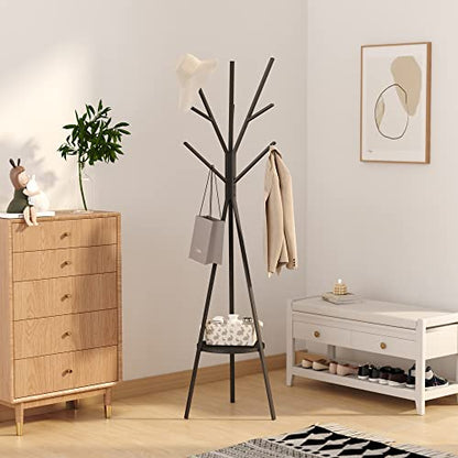 HOME BI Coat Rack Hat Stand Free Standing Display Hall Tree Metal Hat Hanger Garment Storage Holder with 9 Hooks for Clothes Hats and Scarves in Black,17.72" Wx17.72 Dx70.87 H (Black) - color: Black