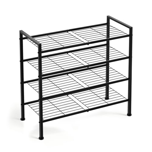 4-Tier Shoe Rack,Metal Simple Narrow Shoe Storage Organizer Shelf for Closet,Entryway, Bedroom,Garage (Black, 4 Tier) - color: Black, size: 4 Tier