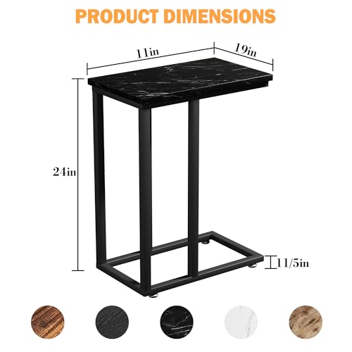 VECELO Universal C-Shaped Side Table, Multi-Functional Snack & TV Tray for Living Room, Bedroom, Black Marble (2 Set) - color: Black Marble, size: 2 Set