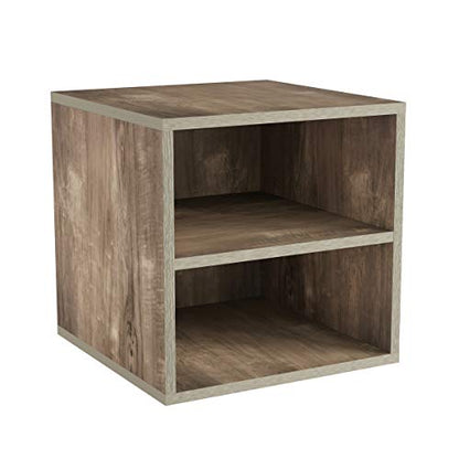 Stackable Cube End Table - Contemporary Minimalist Modular Accent Piece with 2 Shelves for Bedroom, Living Room, or Office by Lavish Home (Gray)