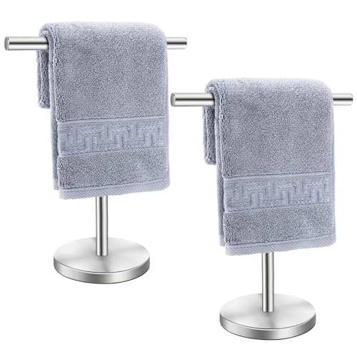 T-Shape Bath Hand Towel Holder Standing, Silver, 2 Pack | Weighted Stainless Steel Base Helps Prevent Tipping While The Open T-Shape Keeps Towels Dry on Bathroom Countertops - color: Silver-2 Pack