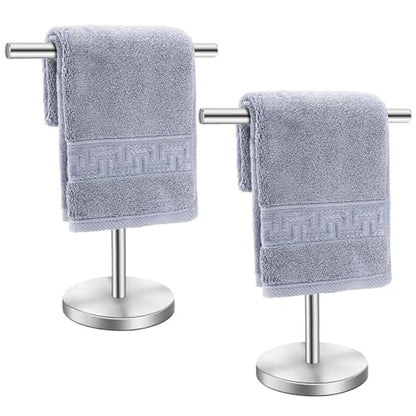T-Shape Bath Hand Towel Holder Standing, Silver, 2 Pack | Weighted Stainless Steel Base Helps Prevent Tipping While The Open T-Shape Keeps Towels Dry on Bathroom Countertops - color: Silver-2 Pack