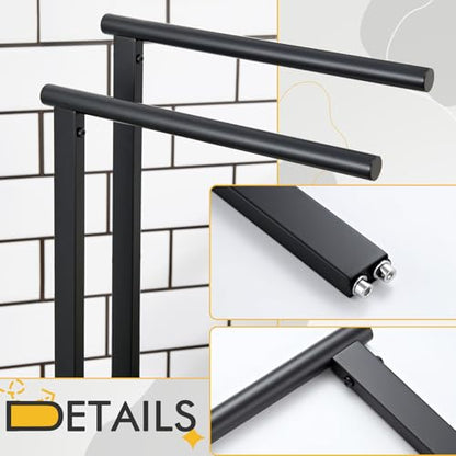 KOKOSIRI Hand Towel Racks Stand Towel Holder 2-Tier with Marble Base for Bathroom Vanity Countertop, Matte Black Stainless Steel 15.7'' Height THS0007-BK - color: Matte Black, size: 2-Bar