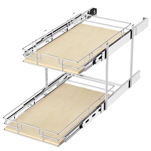 ROOMTEC 2 Tier Individual Pull Out Cabinet Organizer 10½"W x 21½"D, Slide Out Wood Shelves Organizers, Pull Out Drawers Organization and Storage for Kitchen Cabinet - size: 10½" W x 21½" D