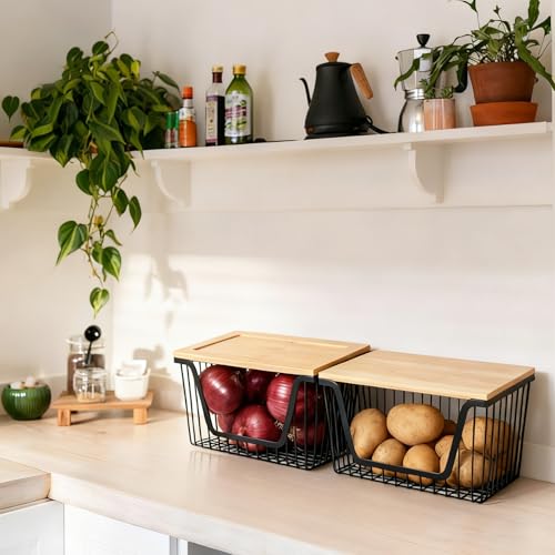2 PACK Pantry Organizers and Storage, Stackable Onion Potato Bins | Large Wire Storage Basket, Breathable Design for Onion, Potato, Garlic, Fruit, Vegetables Fresh, Kitchen Pantry Storage - size: 2PACK