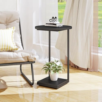 HDANI C End Table,Couch Table That Slide Under,Small Sofa Side Table in Living Room,Bedroom,Black - color: Black, size: Round