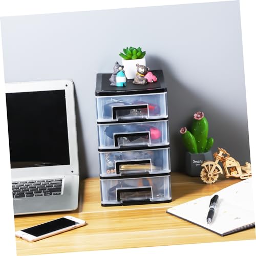 Angoily 4 Drawer Desk Organizer, Plastic Home Office Storage Organizer, Makeup Organizer Storage Station Cube, Cosmetics Jewelry Storage Box, 4 Drawer for Bathroom, Desk, Office (8.31x5.98x9.92 Inch) | Transparent Station Cube, Cosmetics Jewelry Storage B