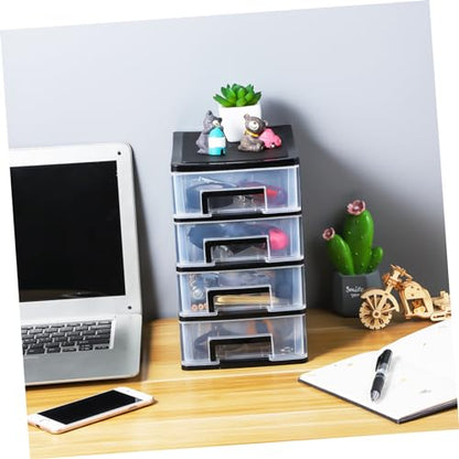 Angoily 4 Drawer Desk Organizer, Plastic Home Office Storage Organizer, Makeup Organizer Storage Station Cube, Cosmetics Jewelry Storage Box, 4 Drawer for Bathroom, Desk, Office (8.31x5.98x9.92 Inch) | Transparent Station Cube, Cosmetics Jewelry Storage B