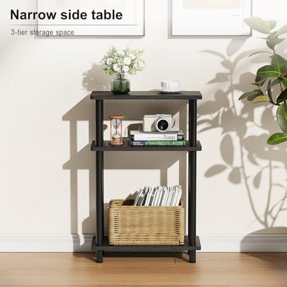 Apicizon Small Narrow Side Table, 3-Tier Skinny End Table with Storage Shelf, Slim Nightstand Bedside Table for Small Spaces, Living Room, Bderoom, Black - color: Black, style: Narrow Side Table