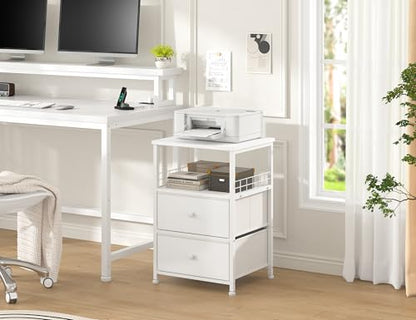 EnHomee 17.8" W Nightstand, End Table with Fabric Drawers and Open Wood Shelf Storage,Safety Netting on 2 Sides of Night Stand, Bedside Table with Metal Frame for Bedroom,Closet, Hallway,Dorm, White - color: White