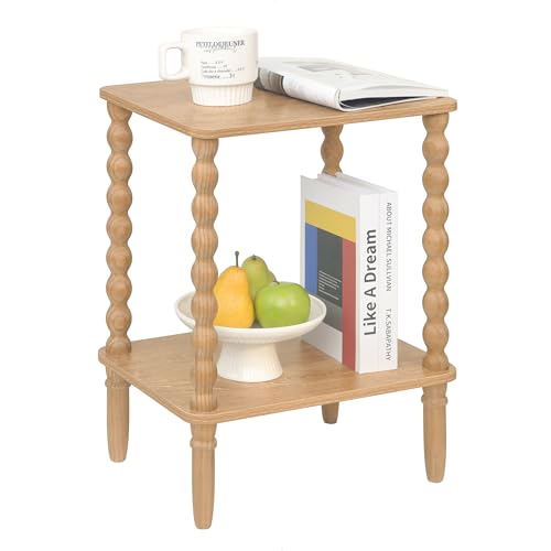 Fultyle Small End Table, Couch Side Table with 2-Tier Storage Shelf, Wood Coffee Table for Bedroom, Living Room, Small Spaces (Rustic Walnut) - color: Rustic Walnut