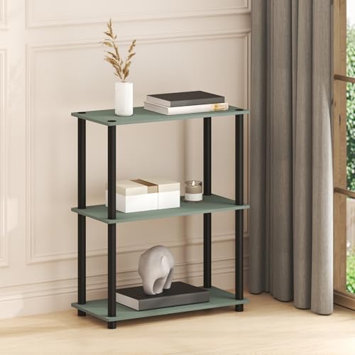 Furinno Turn-N-Tube Storage Shelves, 3-Tier Book Shelf, Corner Shelf, Toolless Open Shelves, for Organization and Storage, Living Room, Bedroom, Entryway, Laundry, Dusk Green - color: Dusk Green/Black, size: 3-Tier