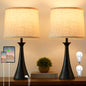 Touch Lamp for Living Room Bedroom, 21" Table Lamps Set of 2 with USB C+A Ports, Touch Bedside Lamps for Nightstand with 3 Way Dimmable, 2 LED Bulbs Included, Black - color: Black 2pcs