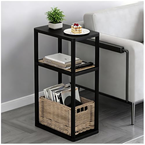 YGYQZ Rattan Side Table, Narrow End Table for Couch, Tall Nightstand for Small Space，Slim Night Stand with Storge, Living Room, Bedroom, Office,Modren,Black - color: Narrow-black