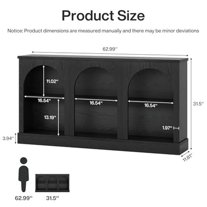 Tribesigns Farmhouse Console Table, 63-Inch Long Entryway Table with 3 Tier Storage, Wooden Rectangular Sofa Table Behind The Couch for Entrance, Hallway, Living Room, Black - color: Black