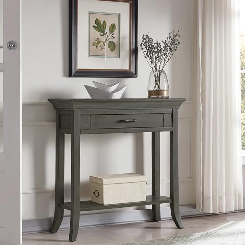 Topol Tray Edge Solid Wood Console Table with Drawer and Shelf, Smoke Gray Wash, Perfect for Entryways, Hallways, and Living Rooms – Leick Home, 10127-GR - color: Smoke Gray