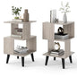 GOFLAME 3-Tier End Table Set of 2, Wood Sofa Side Table with Open Storage Shelves, Plastic Legs, Geometric Bedside Table, Modern Nightstand for Living Room, Bedroom, Small Spaces, Gray