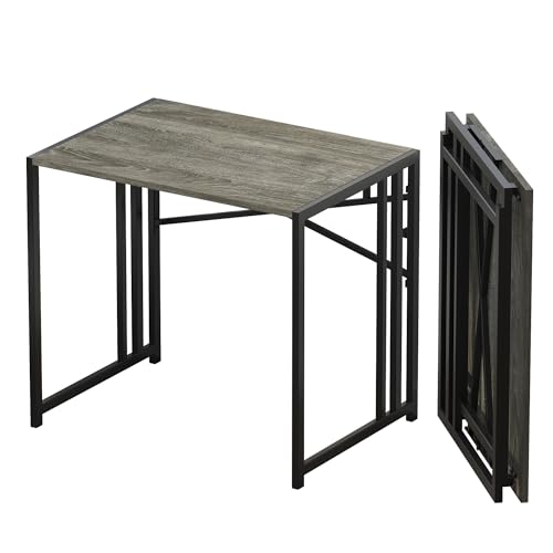 Lutown-Teen 32 inch Small Folding Desk, Writing Gaming Computer Camping Desk for Small Spaces, No Assembly Required Home Office Desk, Black Oak - color: Black Oak, size: 32 Inch