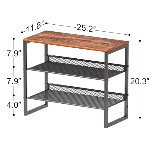 CHEMPFR Shoe Rack Organizer - Sturdy Steel Shoe Organizer for Closet Entryway with Spacious Top and Strong Mesh Shelves Industrial Style Standing Storage Shelves (3-Tier 11.8"x20.4"x25.2") - size: 3-Tier