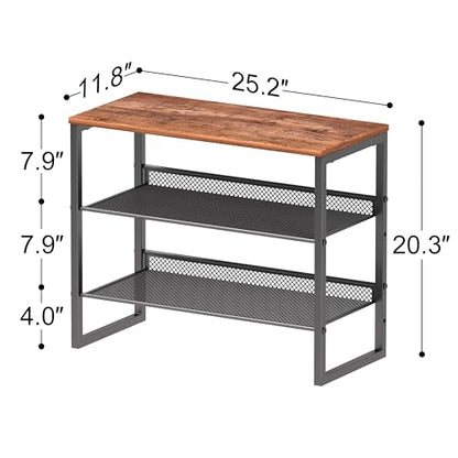 CHEMPFR Shoe Rack Organizer - Sturdy Steel Shoe Organizer for Closet Entryway with Spacious Top and Strong Mesh Shelves Industrial Style Standing Storage Shelves (3-Tier 11.8"x20.4"x25.2") - size: 3-Tier