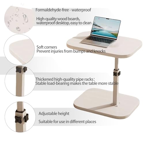 Pedestal Adjustable C Shaped End Tables for Small Spaces Side Table，Desktop can Turn 360° and The Height of The Sofa Side Table can be Adjusted - color: White-height-adjustable Table-1pcs