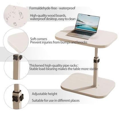 Pedestal Adjustable C Shaped End Tables for Small Spaces Side Table，Desktop can Turn 360° and The Height of The Sofa Side Table can be Adjusted - color: White-height-adjustable Table-1pcs