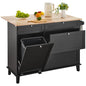 VEVOR Kitchen Island Cart, 50" Wood Top Breakfast Bar with Trash Cabinet Tilt Out 10 Gallon Storage, Farmhouse Dining Living Room Table with Drop Leaf, Towel Bar, Drawer, Black - size: 50"W (dropleaf)