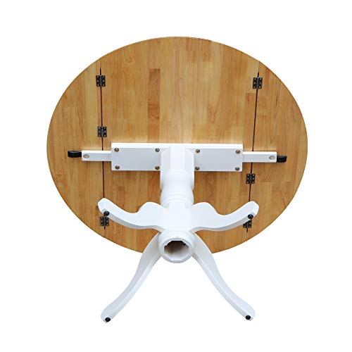 42" Round Dual Drop Leaf Pedestal Dining Table, Solid Wood, Easy Assembly, 20mm Top Thickness, Kitchen/Dining Room, Includes Two 9" Drop Leaves, Durable Parawood Construction, Unfinished - color: Natural/White