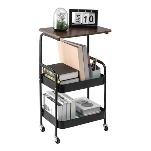 3-Tier Rolling Storage Cart with Wooden Top, Mobile Organizer on Wheels | Keeps books, folders and daily essentials neatly organized while adding convenient workspace in any room.