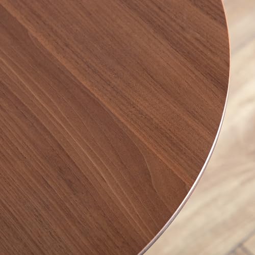 Furniture of America Lucian Mid-Century Modern Solid Wood Brown Round Side Table with V-Shape Base, Minimalistic Bedside Table for Living Room, Office, Home, Walnut