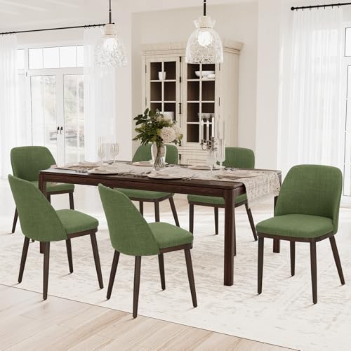 COLAMY Upholstered Dining Chairs Set of 6, Modern Kitchen Chairs with Back, Fabric Side Chair with Wood Legs for Dining Room Kitchen Restaurant, Green - color: Green, size: Set of 6