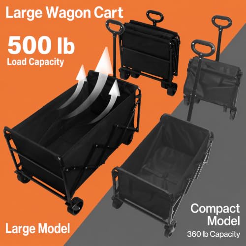 Wagons Carts Foldable, 500 lb 220L Collapsible Wagon with Brakes | Heavy folding wagon for groceries, camping, beach, outdoor hauling; large storage, brake control and compact folding design - color: Charcoal