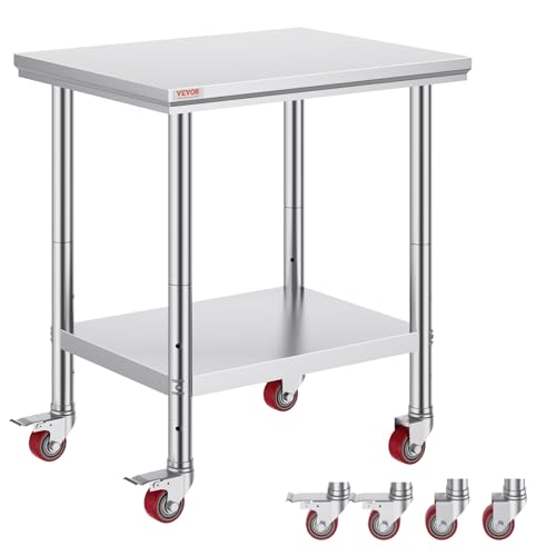 VEVOR Stainless Steel Work Table 30 x 24 x 33 Inch Prep Table with 4 Caster - size: 30*24*33In, style: With Caster