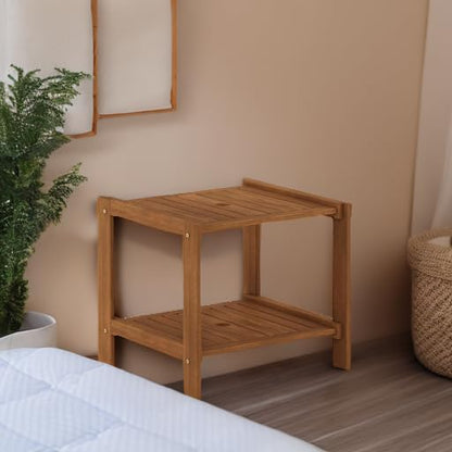 Furinno FG19840T Tioman Hardwood Mississippi Side Table, Natural - color: Natural, size: 18.9"D x 20.5"W x 17.9"H (2 tier)
