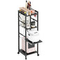 4-Tier Kitchen Cart with Locking Wheels, Height Adjustable Storage Shelf, 10kg Per Layer Load Capacity, Carbon Steel Rolling Utility Rack for Pantry, Bathroom, Office Black Triple Layer