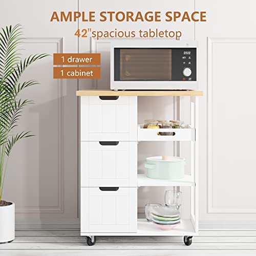 SUNLEI Kitchen Island with Storage Cart Rolling Moveable Microwave Microwave cart with 3 Drawers on Wheels Portable Mobile Narrow Kitchen Island, White - size: 26.6 INCH, style: White