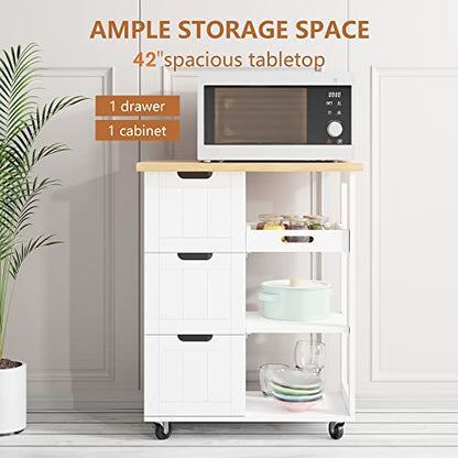 SUNLEI Kitchen Island with Storage Cart Rolling Moveable Microwave Microwave cart with 3 Drawers on Wheels Portable Mobile Narrow Kitchen Island, White - size: 26.6 INCH, style: White
